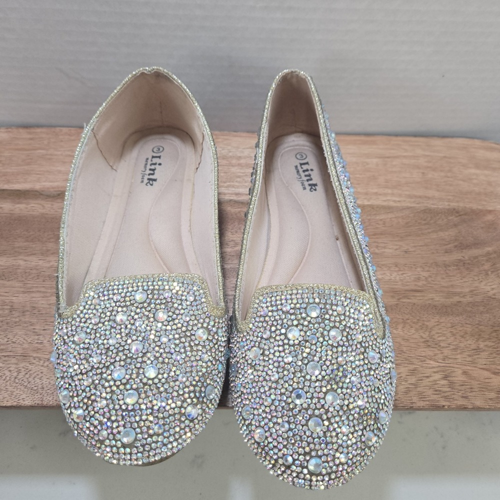 Girls Rhinestone Ballet Flats Link Memory Foam Size 3 Sparkly‎ Crystal Dress...